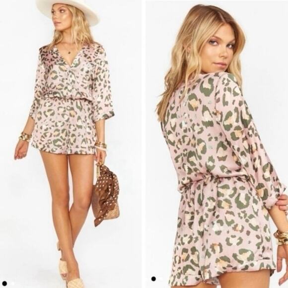 Show Me Your Mumu Walker Romper Blush Pink Olive Green Cheetah Print Size S - Picture 1 of 10
